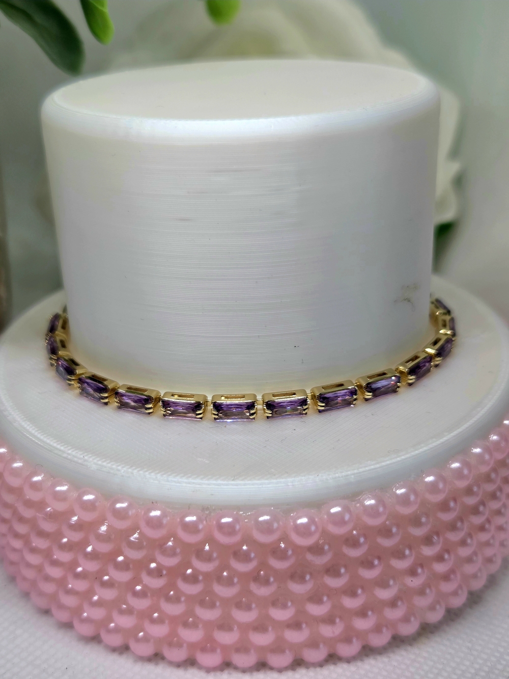 Gold-Tone Purple Crystal Tennis Bracelet